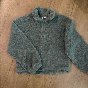Divided Olive Green Teddy Half-Zip Sweatshirt
